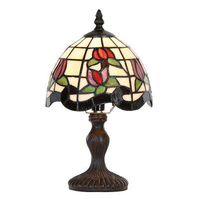 Lampa stołowa Tiffany 5LL-5619 – Klasyczna elegancja z motywem czerwonych róż